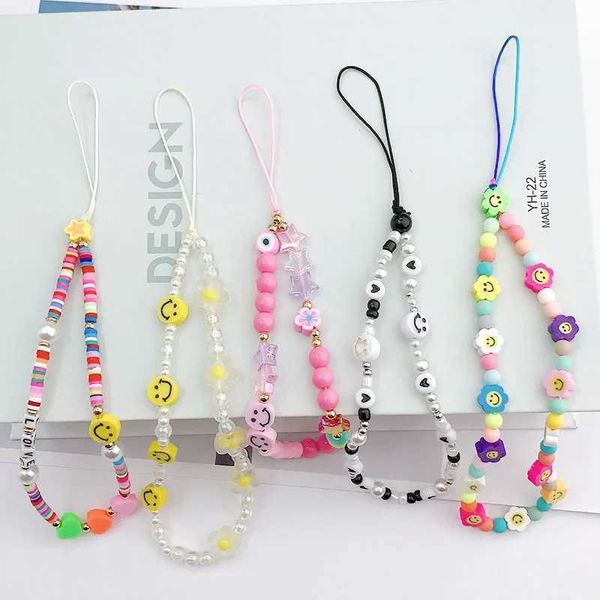 Cell Phone Straps Charms Fashion Charm Pearl Clay Beaded Mobile Phone Chain Acrylic Cartoon Phone Jewelry Women Girls Anti Lost Telephone La
