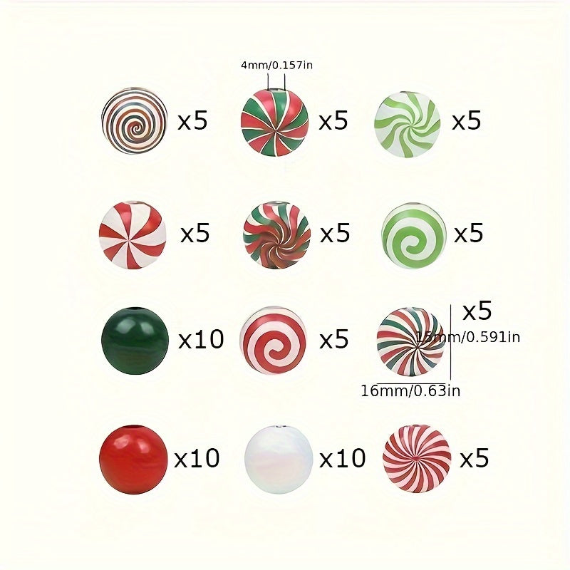 TEMU 75pcs Wooden Christmas - Red & Holiday Decorative Beads For Diy Bracelets, , And Party Crafts