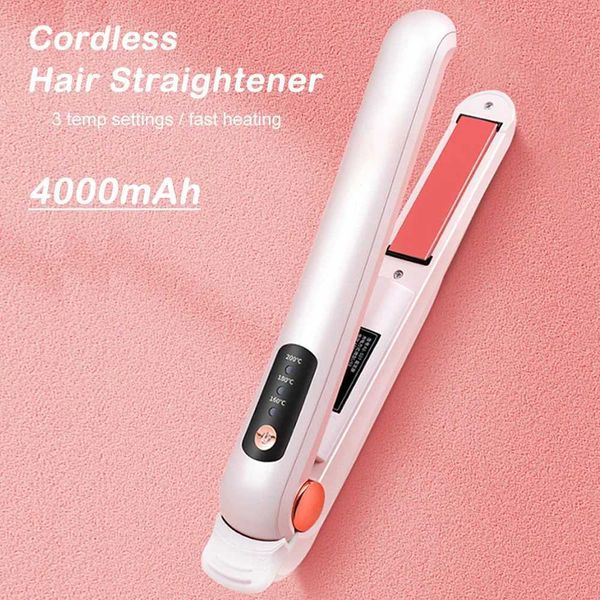 Wireless Hair Straightener 2 in 1 Portable Flat Iron Hair Curler USB Rechargeable Fast Heating Hair Straightener for TravelM240808