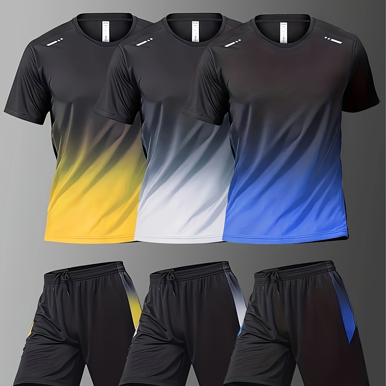 TEMU 6 Piece Sports Suit Men's Running And Fitness Clothes Breathable Short Sleeved Ice Silky T-shirt Quick Drying Clothes Basketball Equipment Vest