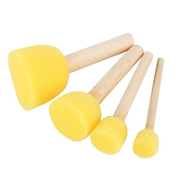 Freeshipping 4pcsLot*10 Stencil Brush Wooden Handle Sponge Foam Brush Furniture Art Craft Painting Education Tools Set Drawing Toys Hwhtl