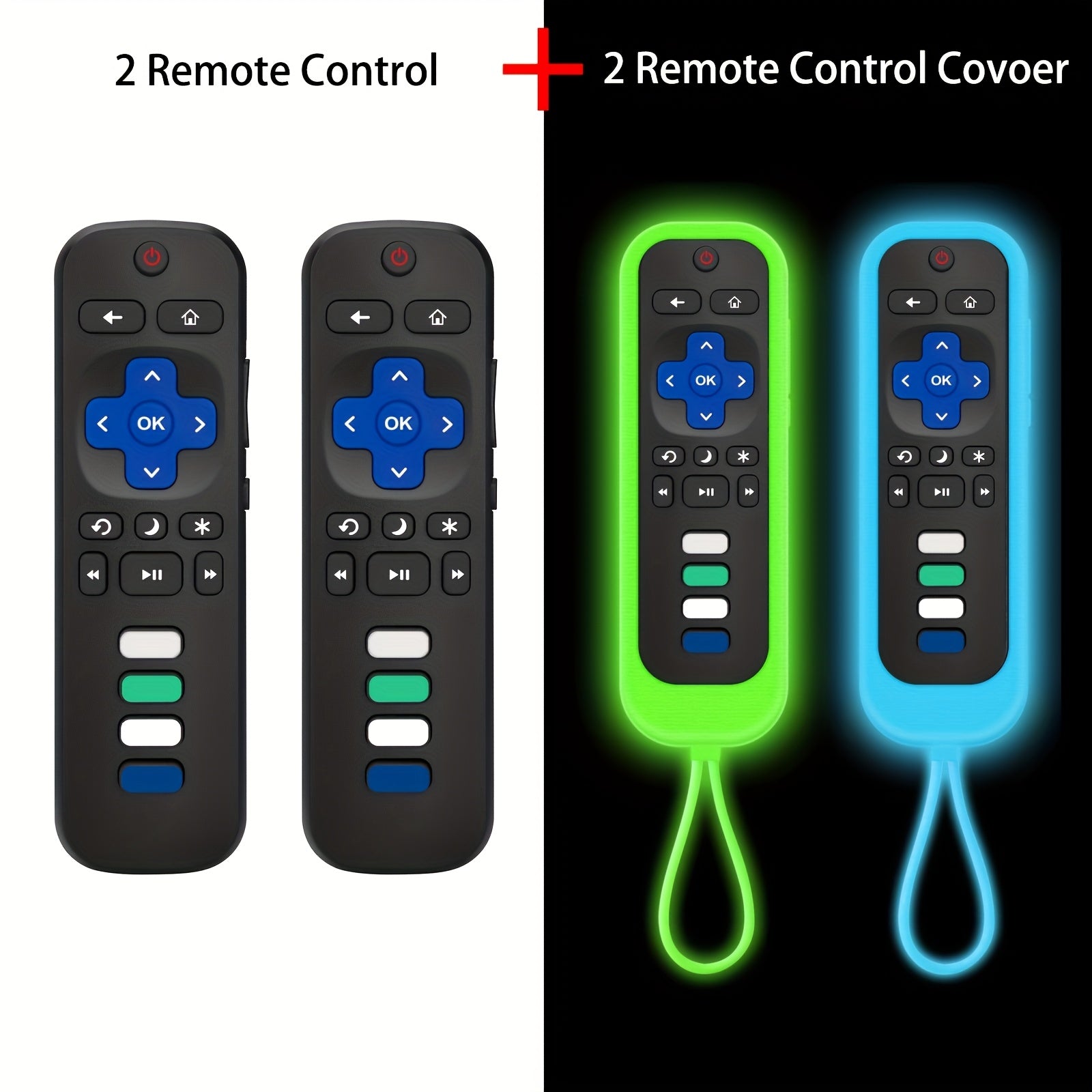 TEMU 4 Pack (2 Remote Controls, 2 Remote Control Cover) Suitable For All , Compatible With Tcl -hisense -onn - Smart Tvs (not Applicable To And Boxes
