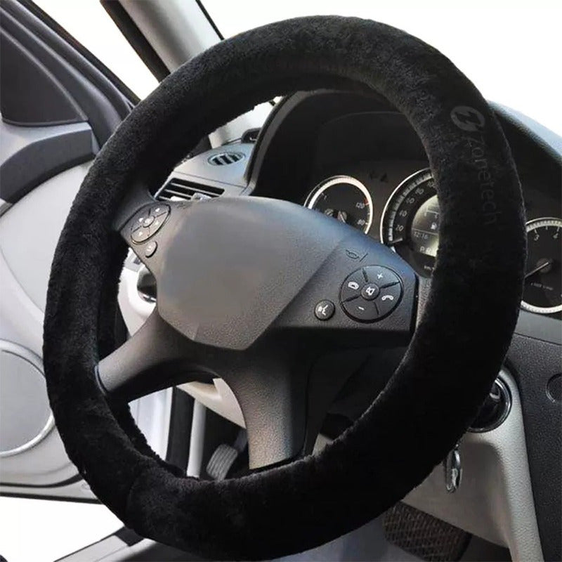 TEMU Black Sheepskin Steering Wheel Cover - Plush Stretch On Vehicle Sheepskin Steering Wheel Cover Car Wheel Protector
