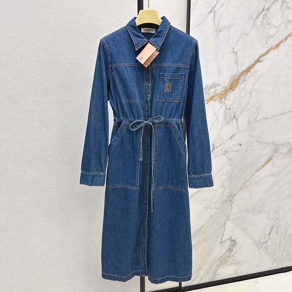 Casual Dress Shirt Dress Designers Denim Dress Luxury Womens Clothing Drawstring Waist Design Jeans Shirts Dress Ladies Long Skirts Autumn N