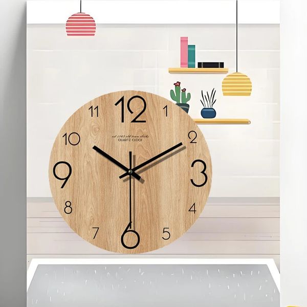 Vintage Wooden Wall Clock Silent Watch Quartz Mechanism Decoration For Living Room Bedroom 12-Inch Grain Clocks With Arrows 241219