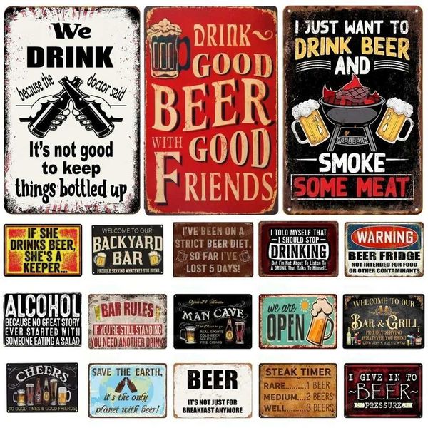 Vintage Drink Beer Aluminum Sign Alcohol Metal Sign Backyard Bar Retro Plaques For Man Cave Pub Cafe Club Rules Painting DecorXJ241010