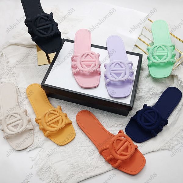 Designer Sandals Women Interlocking Slides Rubber Slippers Ladies Flat Beach Jelly Orange Summer Fall Mules Outdoor Waterproof Flip flops