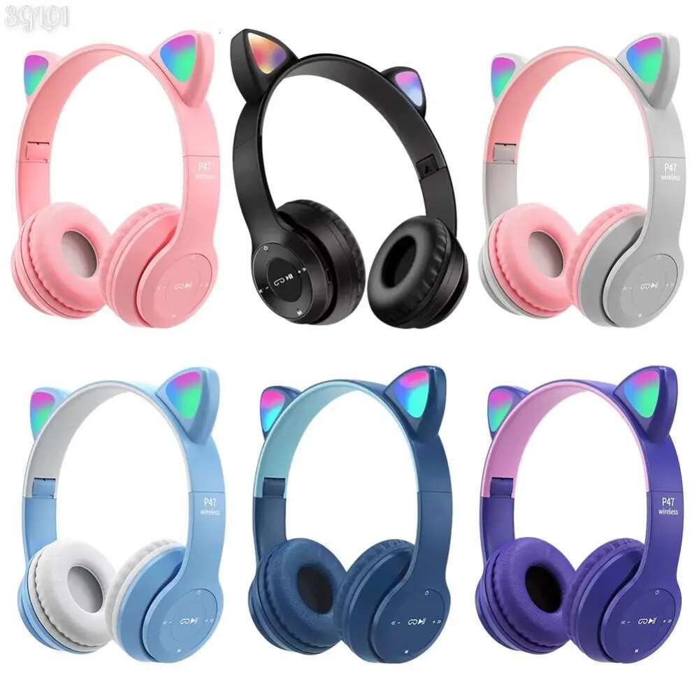 Gradient Cartoon Flash Light Kids Children Headphone Voice Control Bluetooth-Compatible Pink Little Girl Earphone Gift