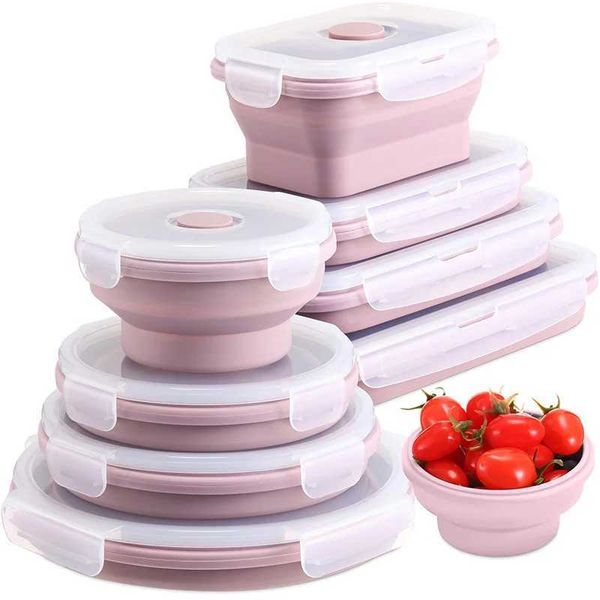 Collapsible Food Storage Containers Foldable Silicone Lunch Containers with Lids Rectangle Collapsible Bowls Round Food Bowls Y240919