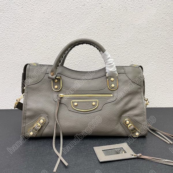 Top Original Quality Goat Leather Bag Motorcycle Bag Classic Luxury Designer rivet Handbag GIANT large size City Bag with Vanity Mirror Deta