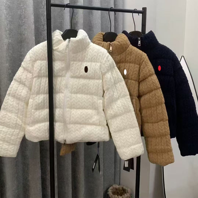 Womens Coat Embroidered Jacket Hemp Pattern Down jacket High Street Sweatshirt Standing Collar Warm jackets Slim Fashion Casual Jackets