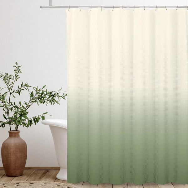 Ombre Beige Sage Shower Curtain Lime Green Texture Fabric Gradient Bathroom Decor Waterproof Bathroom Curtains Set with Hooks 250207