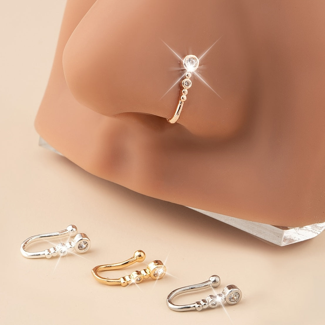 TEMU Elegant Hip Hop Style Zirconia U-shaped Nose Ring - Parties & Casual Attire