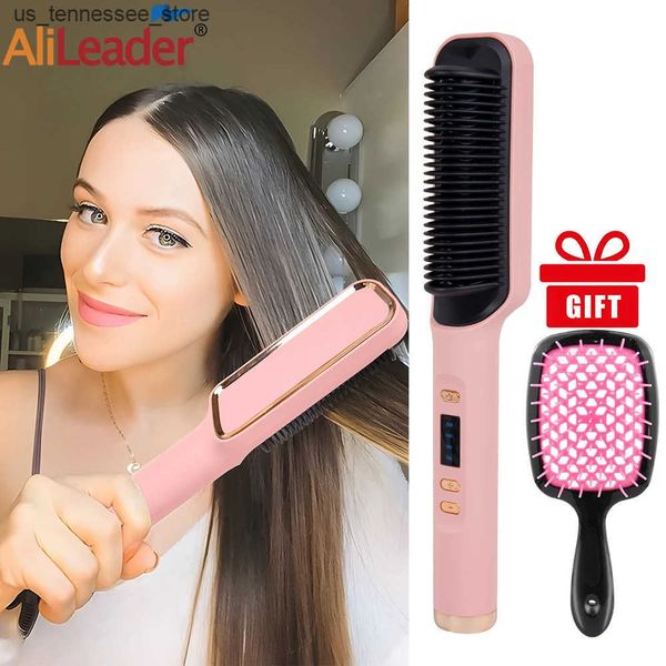 Hair Curlers Straighteners Professional Hot Comb for Hair Styling Hair Straightener and Curler 2 in 1 Dryer and Straightening Brush electric