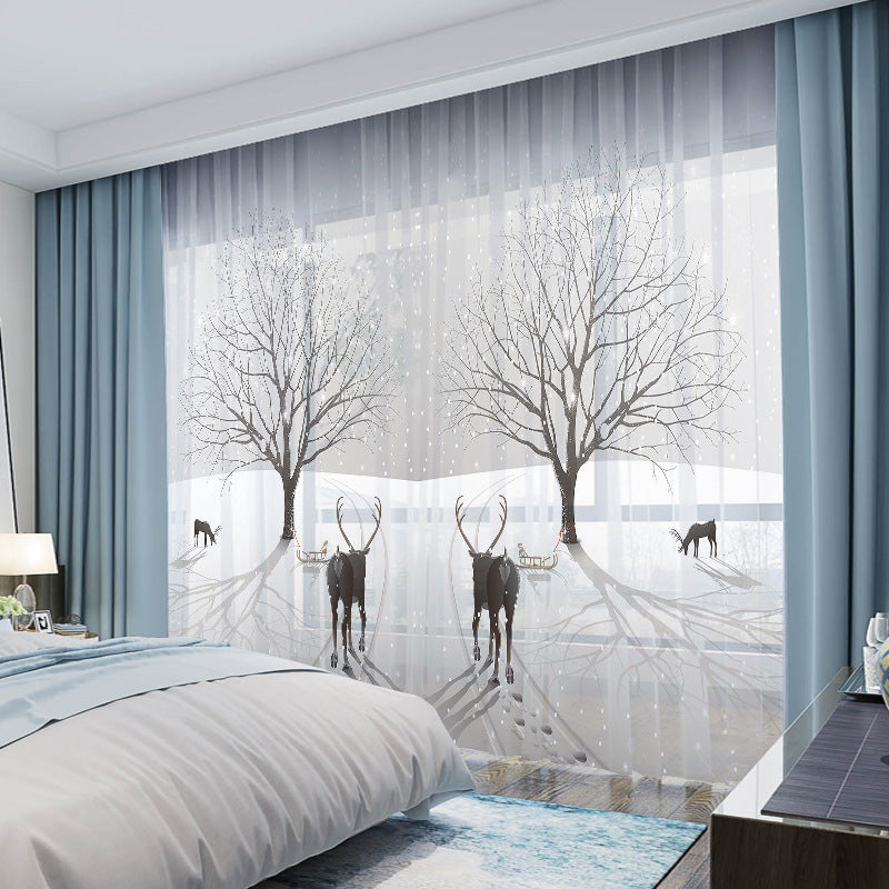 YL-36665 Whole house Nordic forest elk curtain modern ins style bedroom living room blackout floating window gauze package