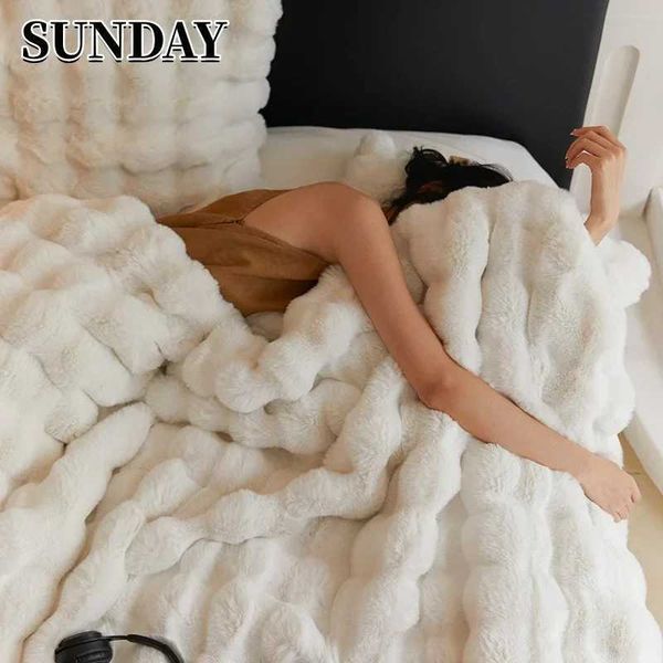 Bubble Faux Fur Blanket for Sofa Living Room Winter Warm Fluffy Plush Throw Blanket Luxury Couch Cover case Christmas GiftC250118