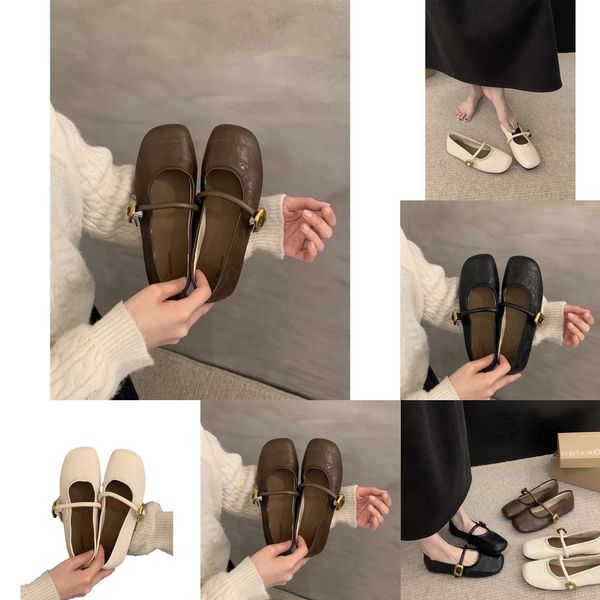 Toe French Plat Square Shoes Sapatos Únicos 2024 Novo Verão Mary Jane Sapatos Branco