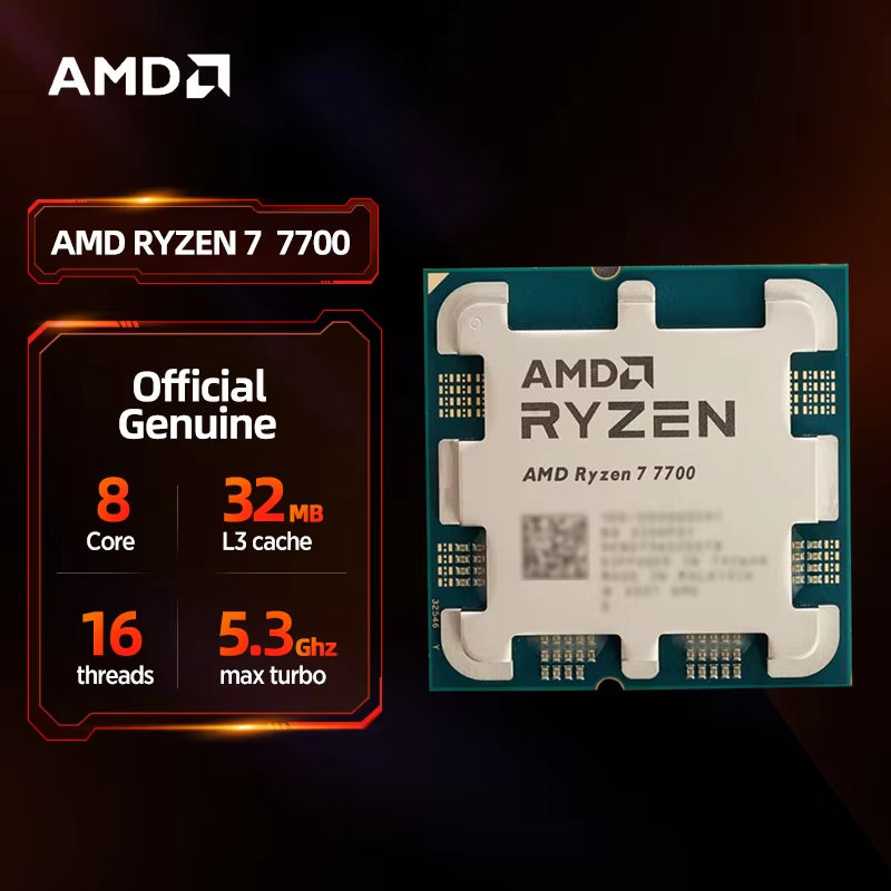 AMD RYZEN 7 7700 8 CPU Cores 16 Threads Up to 5.3GHz Max Boost Clock 3.8GHz Base Clock 65W TDP Desktop Processor for PC gamers