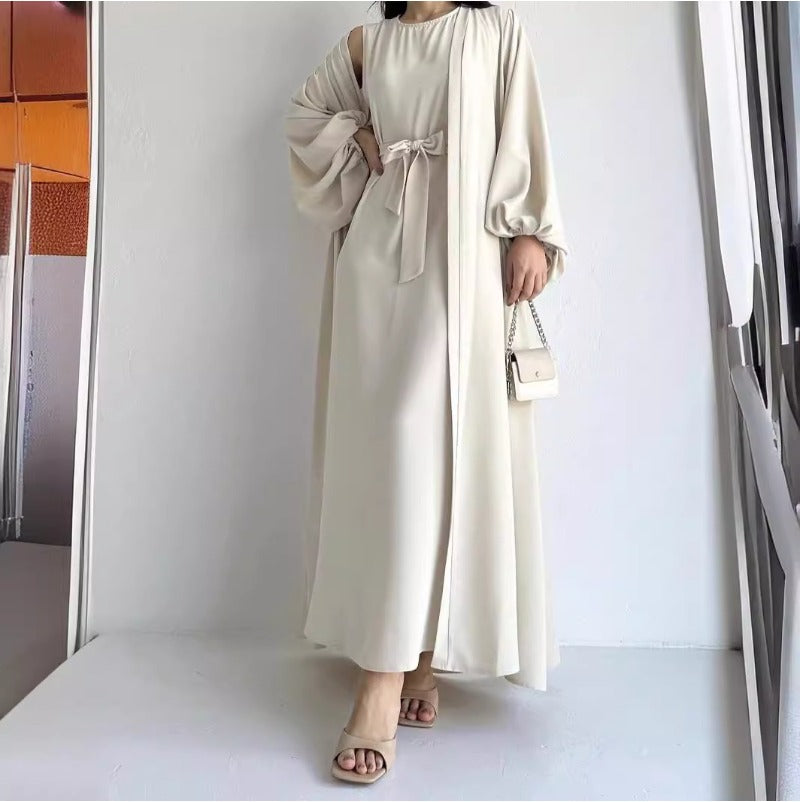 (1392) Customized Women Tie Waist Loose Outerwear Long Robe