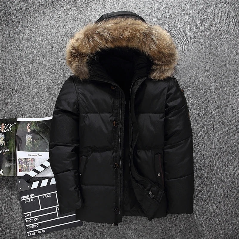 Down Jacket Men Faux Fur Coat Casual Men Fur Hood Winter Jacket Windproof Thick Winter -clothing Outerwear Men Parkas 241223bj