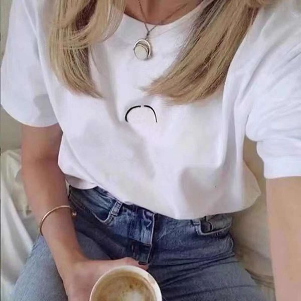 Loose Small Letter Embroidery Tees Cotton Women Designer T Shirts Round Neck T-shirt Tops