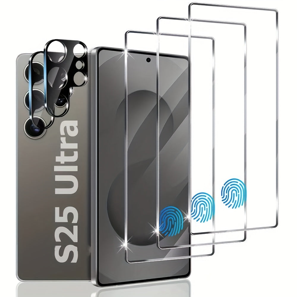 TEMU (3+2 Pack)for S25 Ultra Screen Protector Tempered Glass + Camera Lens Protector, 9h Hardness Full Coverage Support Fingerprint, For S25 Ultra 5g