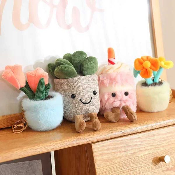 Plush doll Pendant Stuffed Cake Succent Tip Flower Plush Toys Soft Potted Flowers Plants Bag Decoration Key Chain Doll Gift Z241109