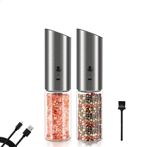 Wholesale USB Rechargeable Ceramic Burr Manual Spice Mill Gravity Electric Salt and Pepper Grinder Set with LED Light 241120