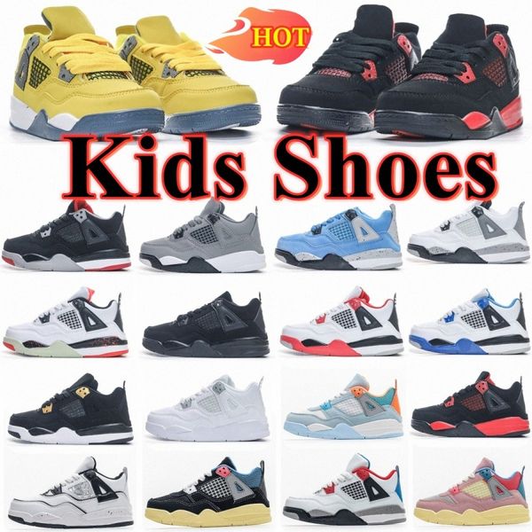 kids shoes 4s 4 Toddlers Sneakers Girls Boys trainers youth kid red thunder cool grey bred military Black cat University Blue shoe 6C 4Y 5Y