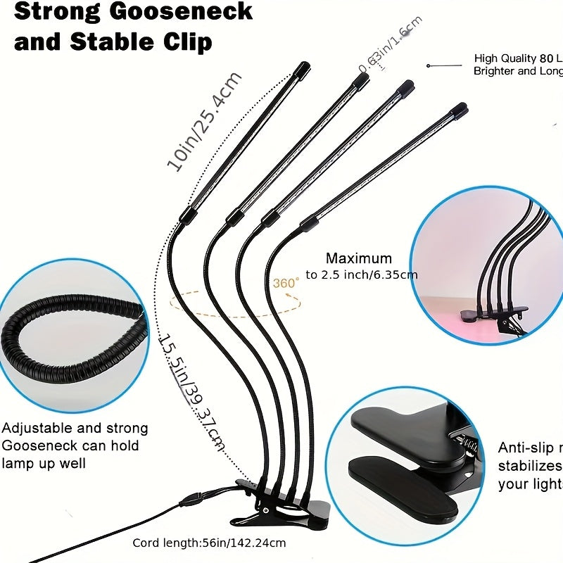 TEMU Full Plant Grow Light Usb, Household Vegetable And Flower Plant Grow Light, Led Plant Grow Light, 10 Adjustable Brightness, 3-9-12 Hour Timer, 3