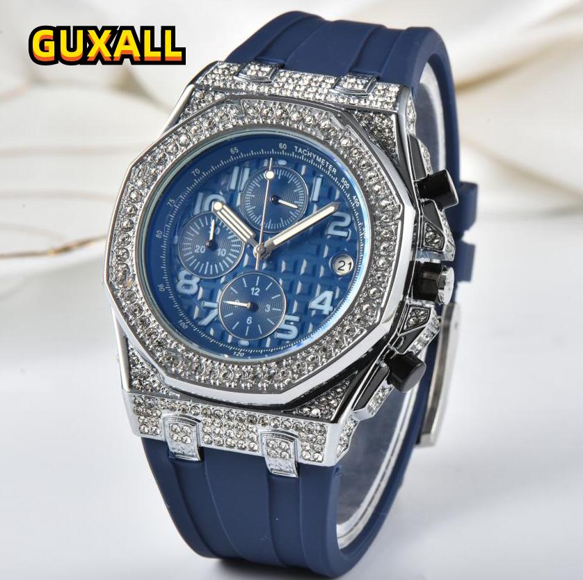 Lowest Price Automatic Date Men Watches Stopwatch Luxury Rubber Silicone Band Quartz Movement Clock High Quality ICE Out Hip Hop Wristwatch Accessor