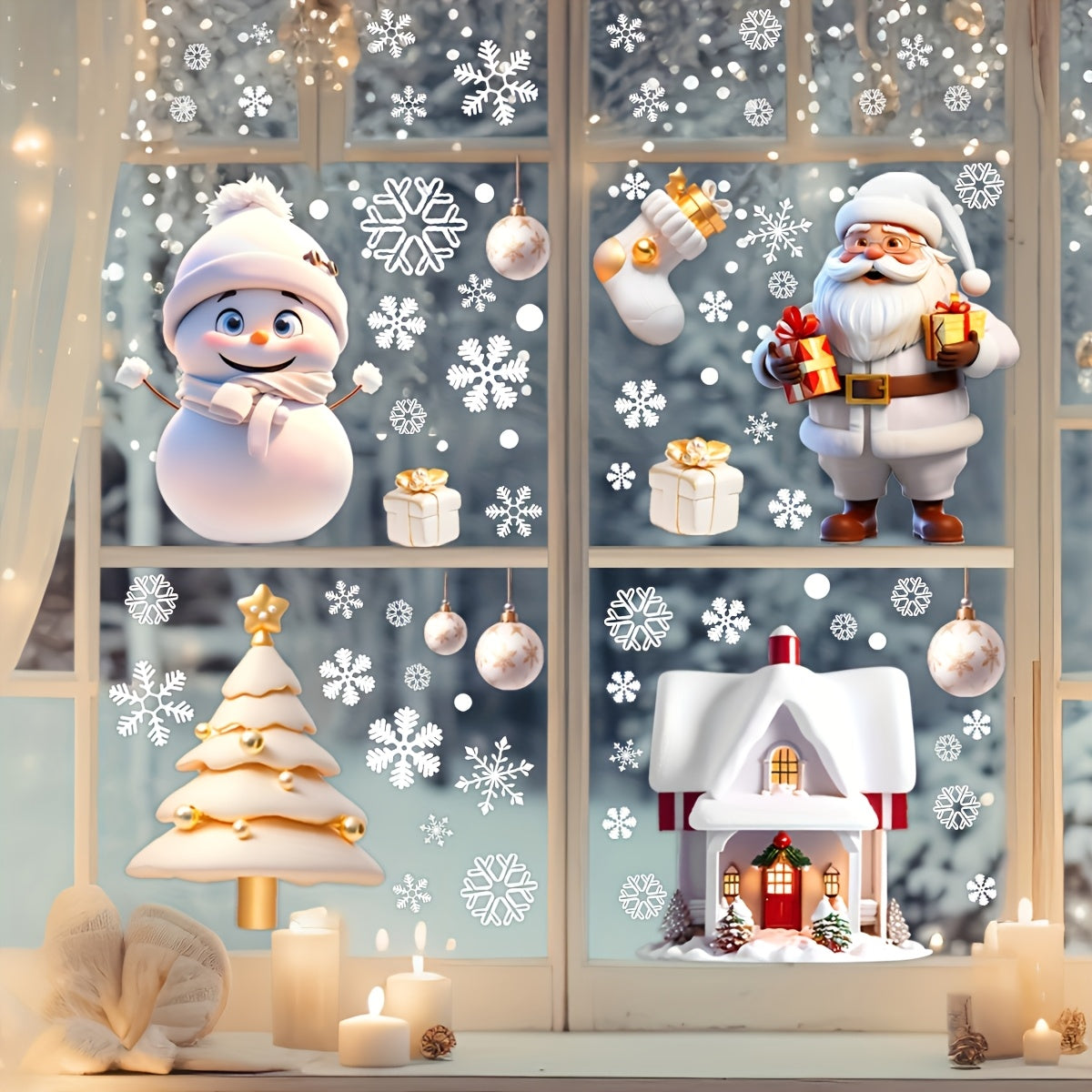 TEMU 113pcs Christmas Window Clings Decals - Santa Claus, Snowman, Gingerbread For Man & - Pvc Static Cling Stickers For Home, Office, Party Decor -