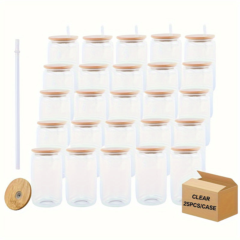 TEMU 25pcs 16oz Blank Sublimation Clear Frosted Glasses With Lid And Straw, Juice Soda Catering Glasses, Cold Drinks Glass