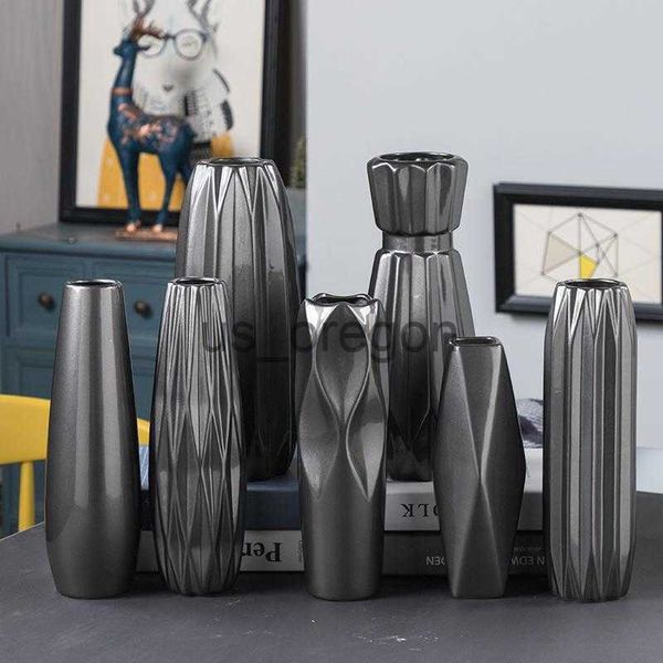 Vases Creativity Black Vase Handmade Handicrafts Fashion Ceramic Tabletop Flower Vase Study Hallway Home Wedding Decoration x0630
