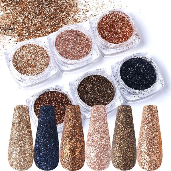6 pieces of nail art glitter rose gold color Sandy powder pigment sheet rubber dustproof 3D decoration TR1539 241213