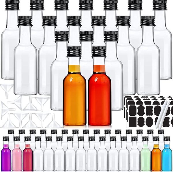 Bar Tools 50Pack 1.9Oz Mini Liquor Bottles Plastic Little Spirit Bottle with Black Cap Alcohol Bottles for Cocktail Party Favors Wedding 230