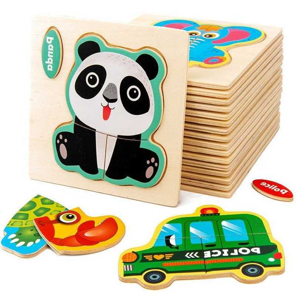 Montessori Baby Toys 3D Wooden Puzzle Animal Traffic Intelligence Jigsaw Puzzle Learning Educational Toys for Kids LX241024