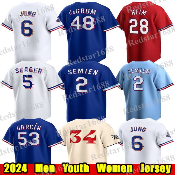 Custom S-4XL 2024 City Connect baseball jersey Corey Seager Adolis Garcia Marcus Semien Nolan Ryan Evan Carter osh Jung Jacob deGrom Men Wom