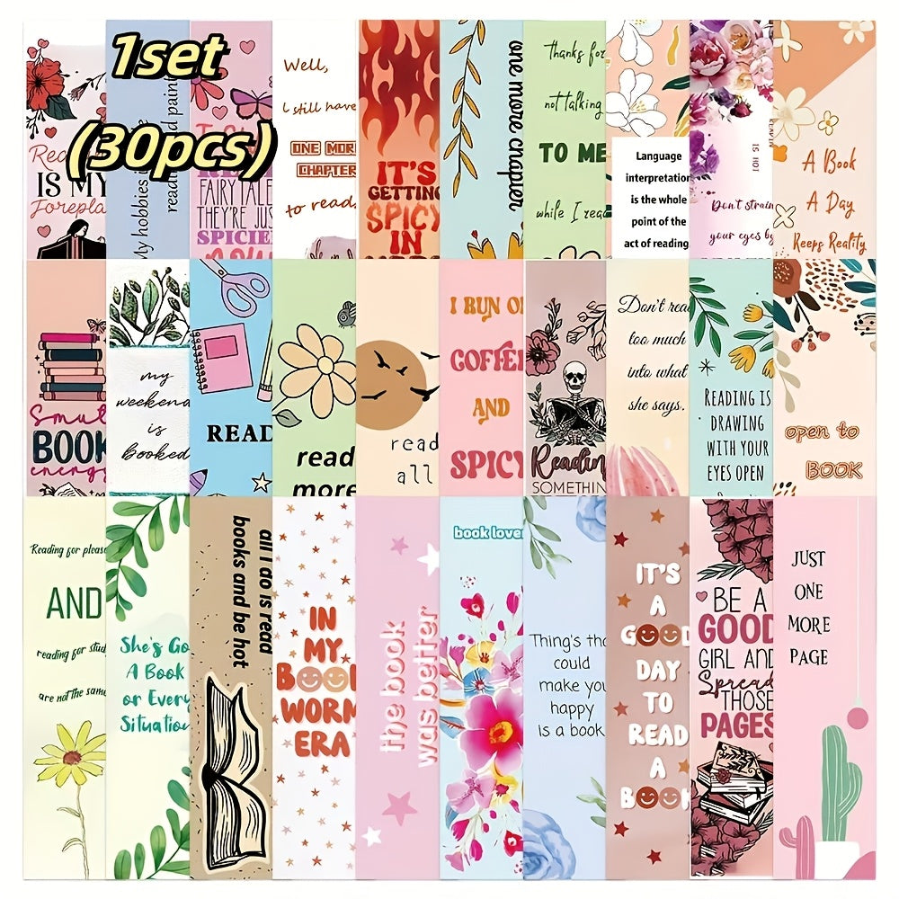 TEMU 30pcs Assorted Inspirational Quotes Bookmarks, Inspirational Bookmarkers, Literary And Floral Bookmarks For Assorted Reading Page Markers, For