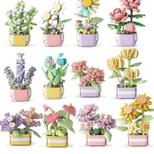 Blocks Creative Flower Series Plant Juicy Plant Bonsai Desktop Decoration Building Building Brick Toys Christmas Gift H241107 Y250117SW7B