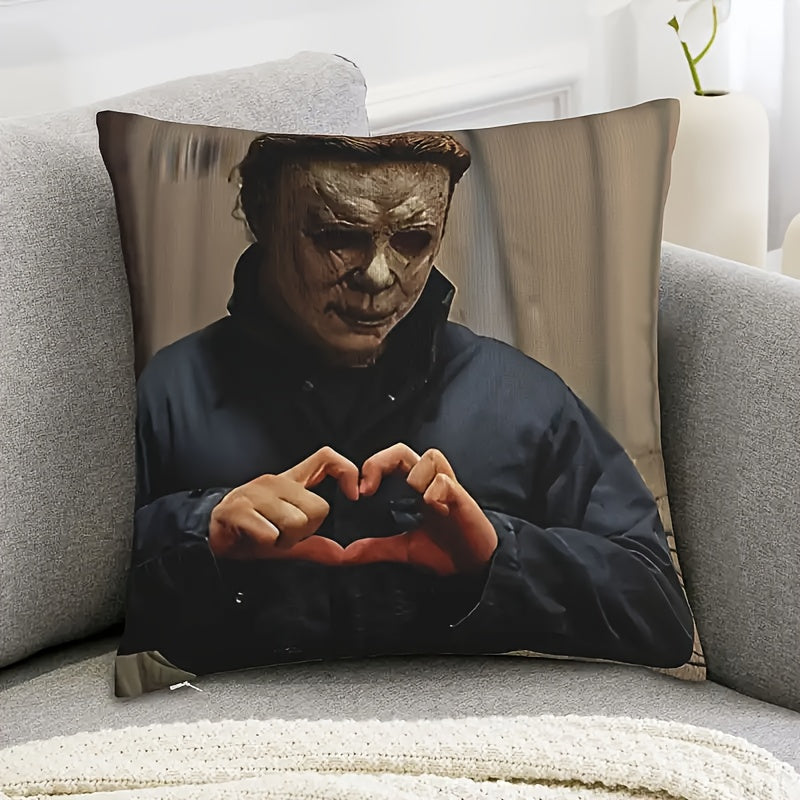 TEMU 1pc Heart Handprint 18x18 Inch Single-sided Print Pillowcase - Retro Halloween Decor, Soft Polyester Square Throw Pillow Cover, Zipper Closure,