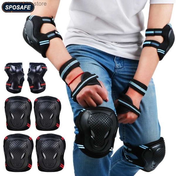 Skate Protective Gear 6Pcs-Set Teens Adult Knee Pads Elbow Pads Wrist Guards Protective Gear Set for Roller Skating Skateboarding Cycling Sp