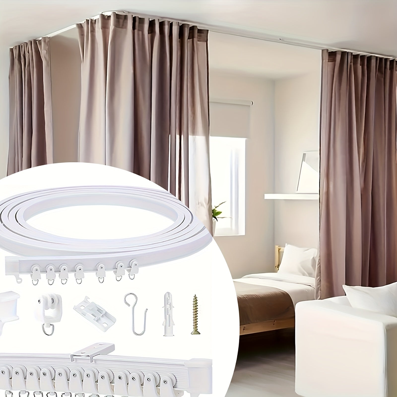 TEMU Adjustable Curved Ceiling Curtain Track - Suitable For Room Partitioning, Shower, Rv Universal Hanging Rod System