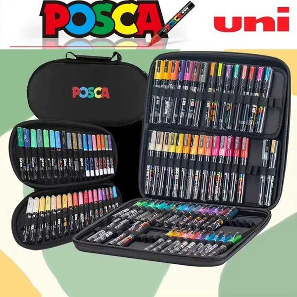 Markers Uni POSCA Acrylic Marker Pen Storage Holder Set 24-36-72 Slots Bag Case PC-1M-3M-5M Full Range Colors Available Art Supply H241215