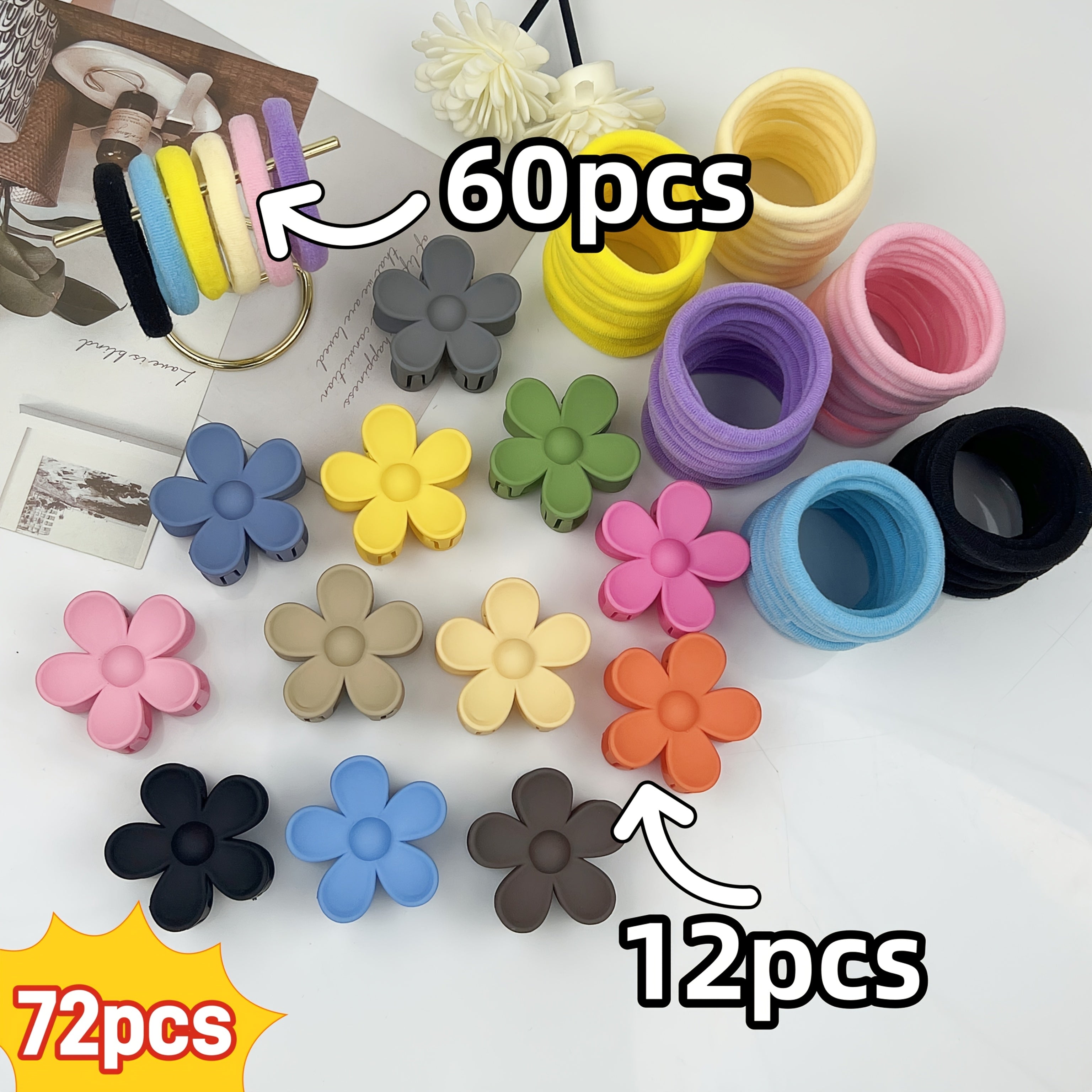 TEMU 72pcs, Macaron Colored Hair Clip Set, Candy Colored Flower Shaped Hair Claws+headband Combination, Colored Hair Accessory, Clip Hair, Not Fade,