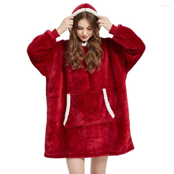 Ultra Plush Sherpa Blanket Hoodie Fleece Sweatshirt with Sleeves Cozy Warm Flannel Hooded Throw for Winter | Grey, Wine, Blue