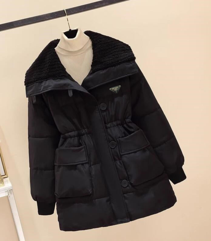 designer jacket women long sleeve Lamb wool collar thick Waist tied Down cotton puffer jackets winter womens coat