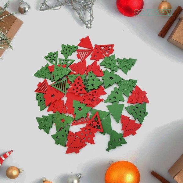 50pcs Wooden Christmas Series Pattern Scrapbooking Crafts DIY Embellishment For Handmade Sewing Miniature Christmas Tree Hanging 3f9