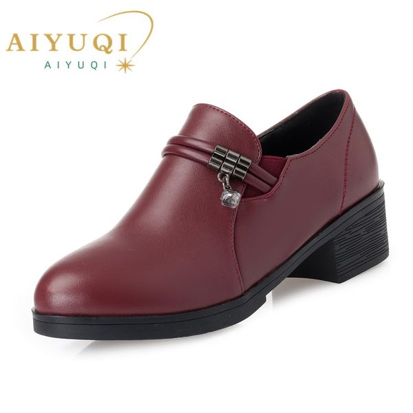 Dress AIYUQI Spring 2024 New Genuine Leather Office Large Size Mid Heel Women Commuter Shoes c13d