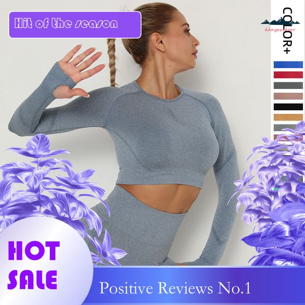 Ddmyoutdoor China Domestic Internet Famous Seamless Suit High Elastic Pleated Quick Drying Long Sleeved Fitness Yoga Suit Top